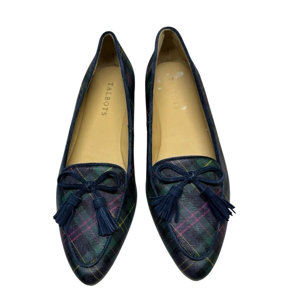 Talbots Tartan Plaid Francesca Tie Tassel Driving Moccasins Size 7.5 Preppy
